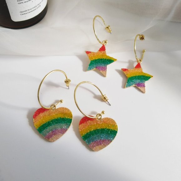 Myth X Dream Jewelry - Rainbows 🌈💙Pride LGBTQ Heart Star Hoop Earrings